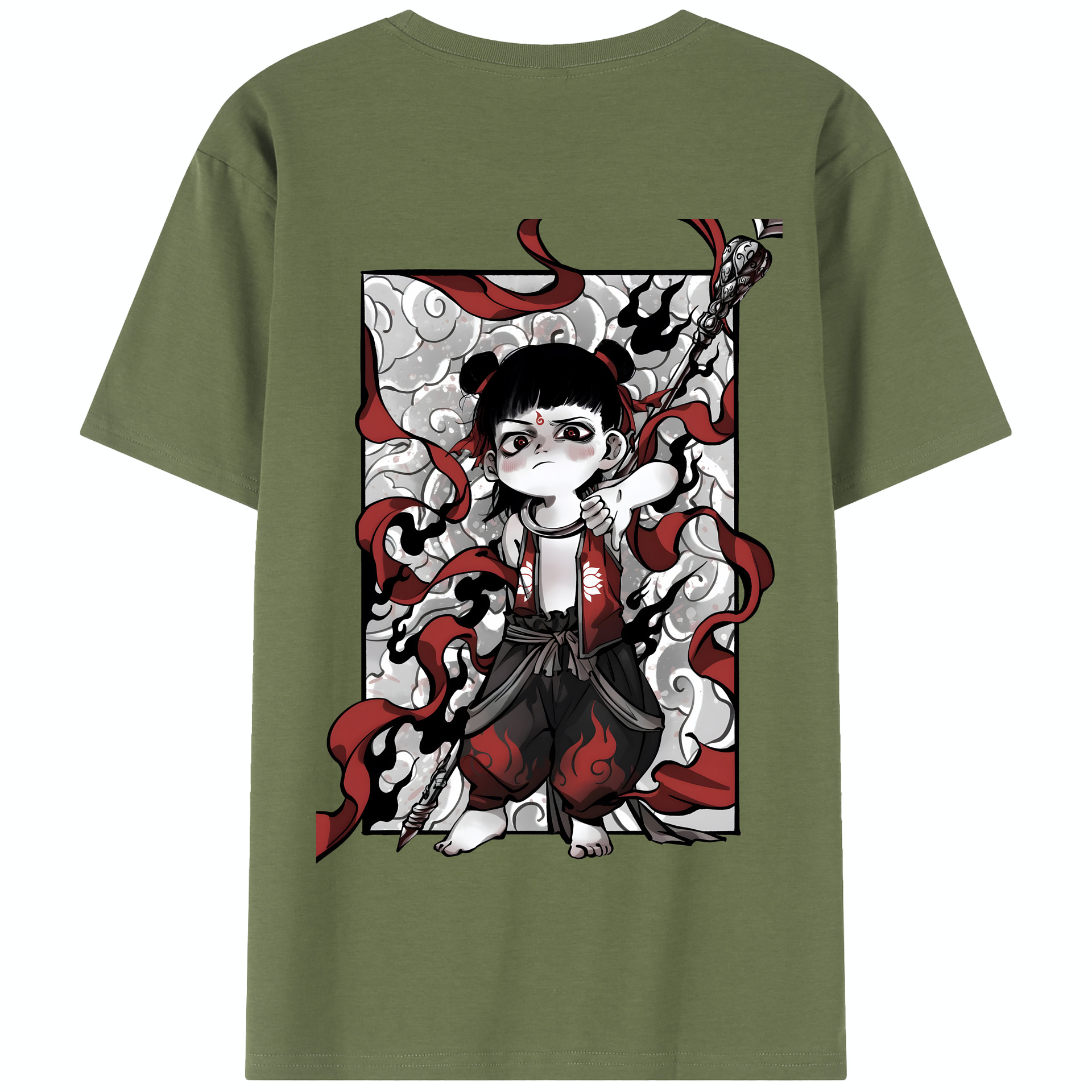 （画像用） Ne Zha 2 ナタ 魔童の大暴れ 綿100％半袖Tシャツ（背面プリント）